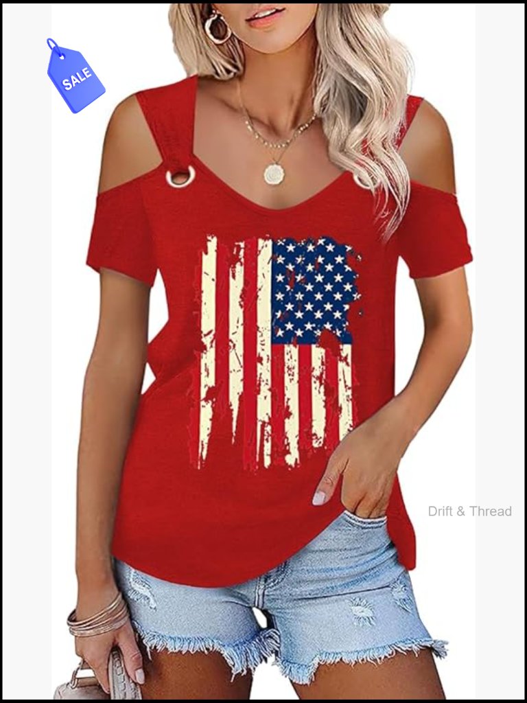 Women's Funny Hollow Out O Ring Shoulder Short Sleeve T-Shirt Loose Fit